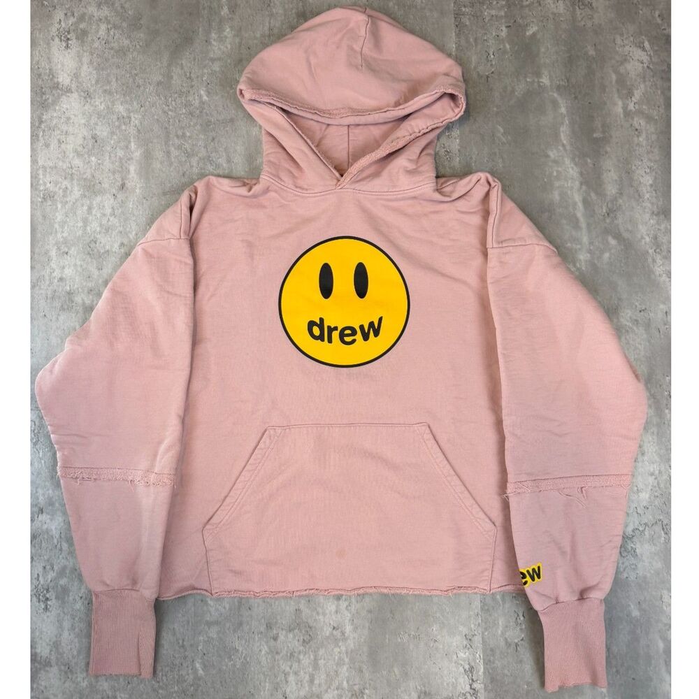 Drew House Pink Smiley Hoodie Unisex Small Distressed Hem